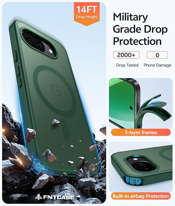 FNTCASE for Google Pixel 10a Case: [Compatible with Magsafe] Translucent Matte Cases with [Screen Protector] Military Grade Shockproof Protective Magnetic Phone Cover for Pixel 10A - Green