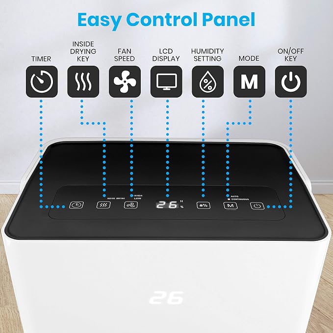 SereneLife 50-Pint Electric Home Compact Dehumidifier - 3000 Square Feet Quiet Electric Dehumidifiers For Home Closet Basement w/ 4L Water Tank Capacity, Removes Moisture - SereneLife SLDEHU50, White