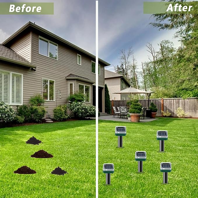 Solar Mole Repellent 10 Pack Sonic Gopher Repellent Vole Sanke Chaser Mole Deterrent Sonic Spikes Repellent Ultrasonic Pest Control Outdoor Keep Moles Out of Yard Lawn