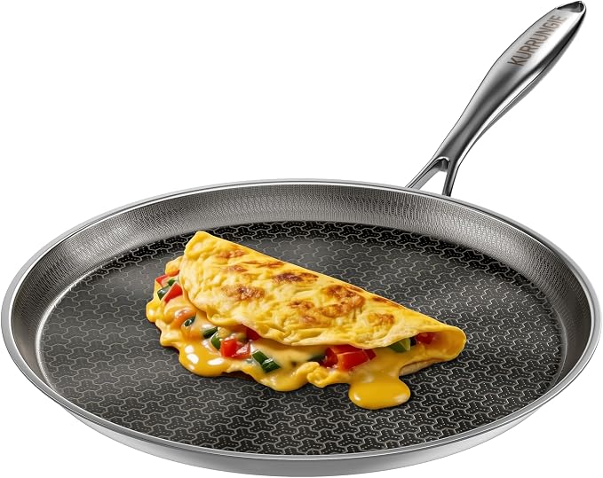Stainless Steel Crepe Pan, 11 Inch Nonstick Griddle Pan, 5 Layer Non Stick Coating Pancake Pan, Frying Pan,Omelet Pan with All Stove Tops Available