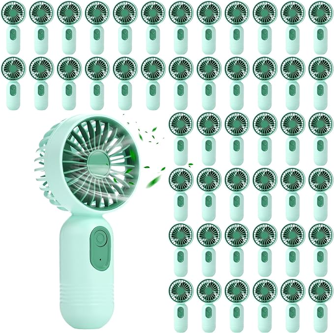 Rossesay 48 Pcs Mini Portable Fan Bulk Cute Handheld Lightweight Small Little Personal Hand Eyelash Fan 3 Speeds USB Rechargeable for Women Men Indoor Outdoor Makeup Travel (Green)