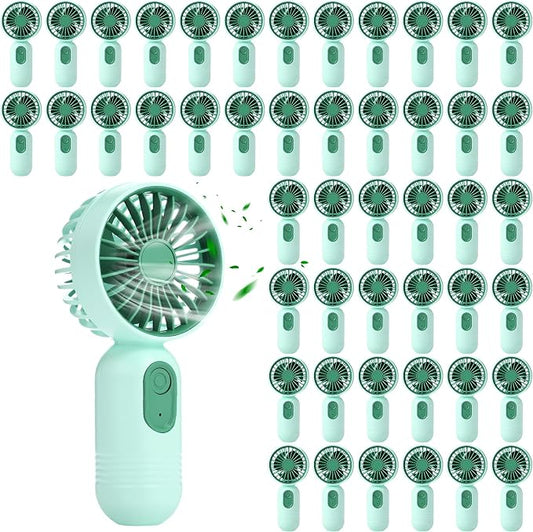 Rossesay 48 Pcs Mini Portable Fan Bulk Cute Handheld Lightweight Small Little Personal Hand Eyelash Fan 3 Speeds USB Rechargeable for Women Men Indoor Outdoor Makeup Travel (Green)