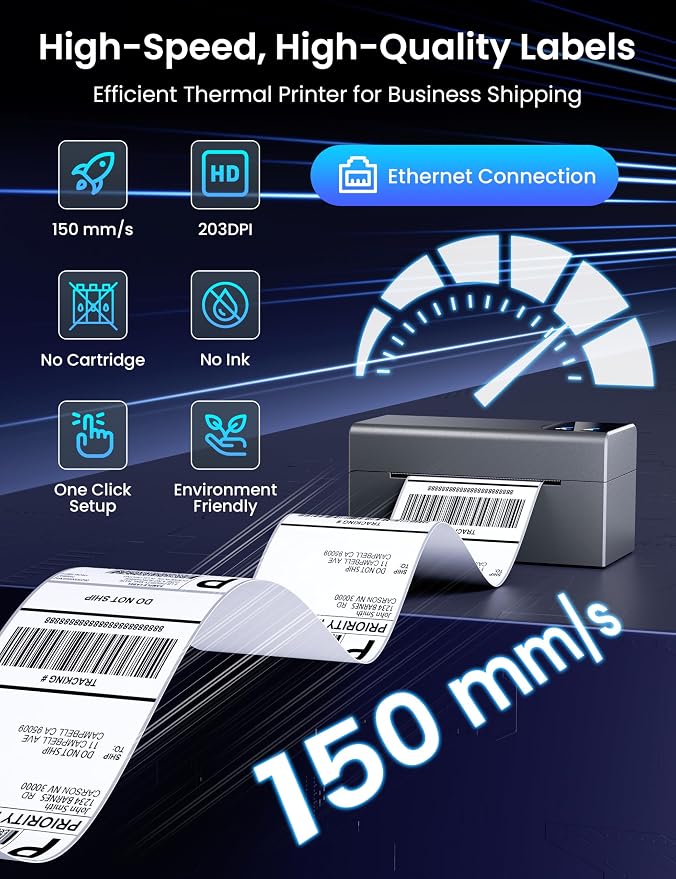 Phomemo Thermal Label Printer & 2” White Circle Thermal Labels, 150mm/s Speed Wiress Thermal Printer, Compatible with USPS/UPS & More, Shipping Label Printer for Home & Small Business