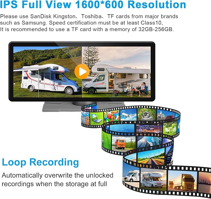 HD RV Vehicle Backup Cameras Wireless with 10.26" Monitor for Car Truck Trailer Bus Camper Motorhome System Recording Wide View Two Rear View Camera Clear Infrared Night Vision Support 4 Split Screen