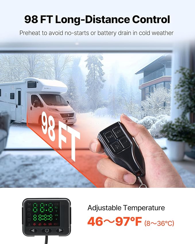 VEVOR 8KW Diesel Heater, DC12-24V, Fast Heating Diesel Air Heater, with Remote Control and Color Digital Display, 10L Fuel Tank, Low Noise, Voice Announcement, for RV, Truck, Boat and Trailer