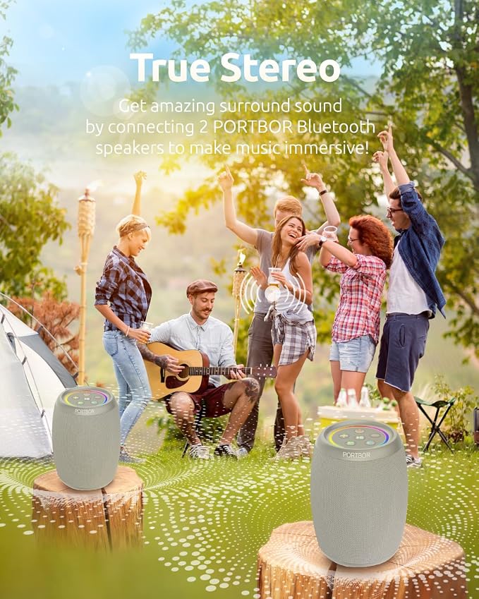 Bluetooth Speaker, Portable Wireless Speaker with Powerful Loud Stereo Sound, BT5.3, IPX5 Waterproof, TWS Pairing, for Outdoor Home Party Camping, Beach Essentials Electronics, Ideal Gifts (Gray)