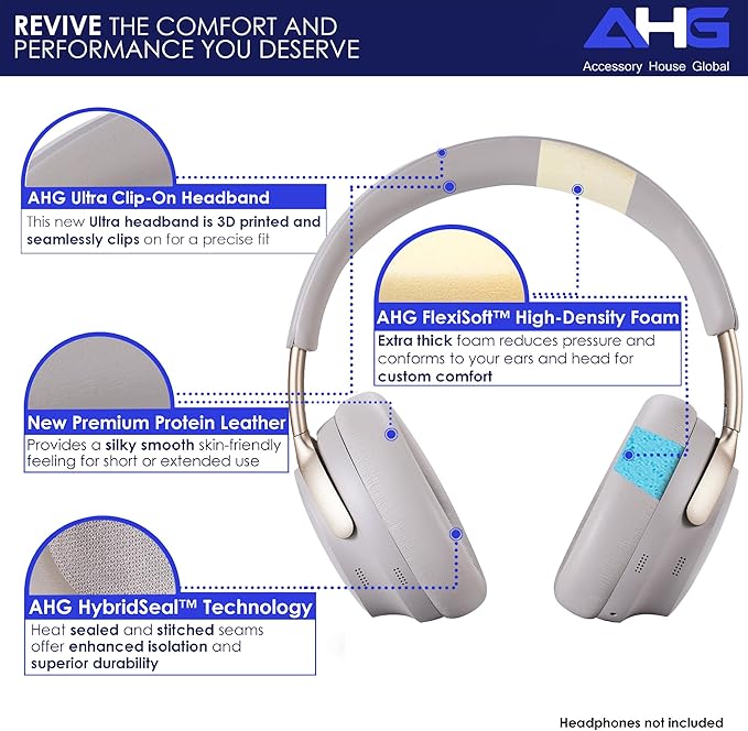 AHG Accessory House Global QC Ultra Replacement Ear pad and Headband Pad Kit Cushion Compatible with Bose QuietComfort Ultra Wireless Headphones (Sandstone). Easy DIY Installation + Great Comfort