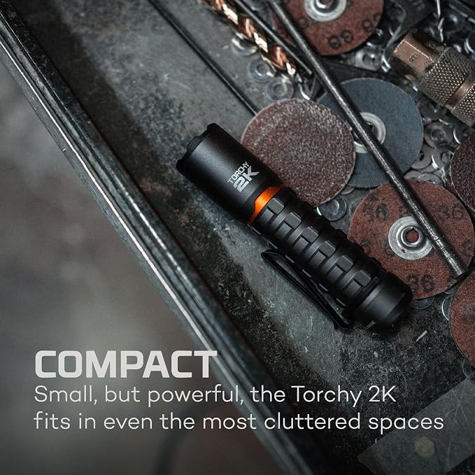 NEBO Torchy 2K Rechargeable Pocket Flashlight | 2000 Lumen Rechargeable & Portable Pocket Light with Clip, 5 LED Light Modes, Magnetic Base for Hands Free Use, Water & Impact Resistant
