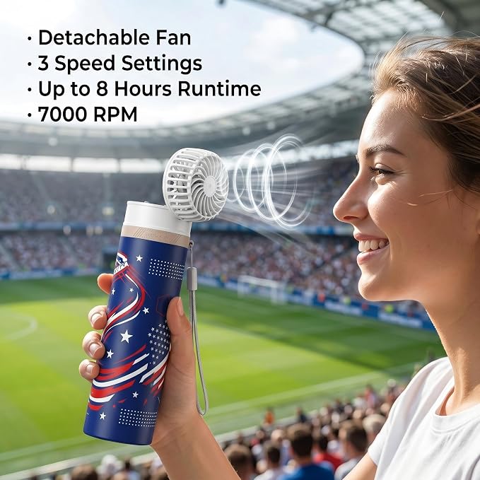 2-in-1 Handheld Fan & Ice Therapy Cup, 7000 RPM Cooling Fan with Long-Lasting Cold Retention, Personal Fan & Reusable Cold Compress for Sports Recovery & Heat Relief, USA Theme