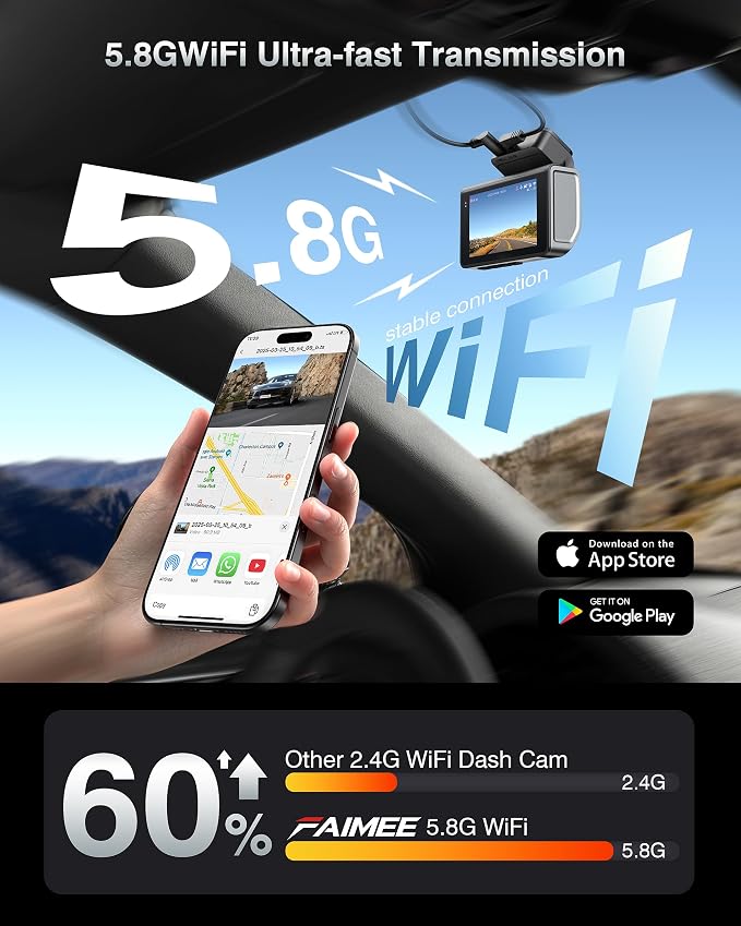 FAIMEE 4K Dash Cam Front and Rear with GPS, Upgraded 5.8G WiFi, Dual Dash Camera for Cars, Night Vision, WDR, 160°Wide Angle, 24H Parking Monitor, Emergency Lock, 3" IPS Screen