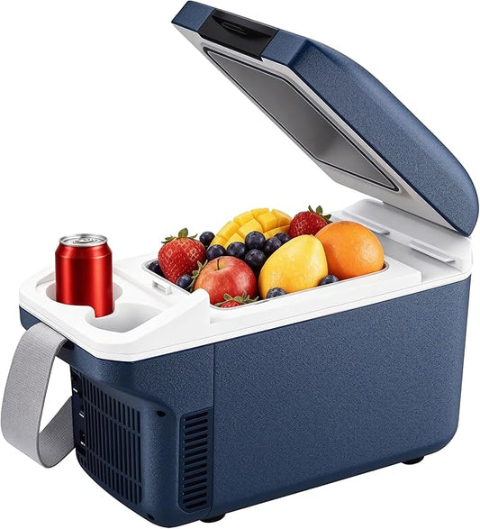 Iceblue Electric Cooler with Type-C, 8 Liter /11 Cans Mini Fridge with Belt, 9V Type-C Thermoelectric Dual-use Car Refrigerator, Car Fridge for Car, Dorm, Travel, Picnic, Gift (Blue)
