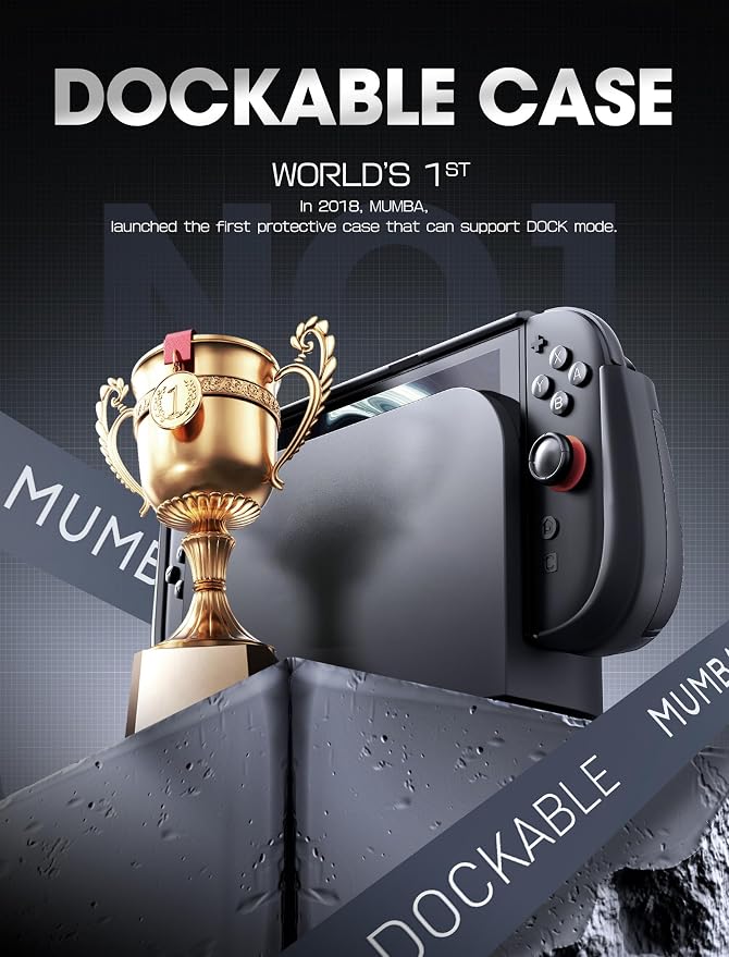 Mumba Dockable for Nintendo Switch 2 Case with Flip Stand, [Titan] Ergonomic Switch 2 Grip Protective Cover Holds 5 Game Cards & 2 TF Cards TPU Accessories and Quick-Release Joy-Con Design(Black)