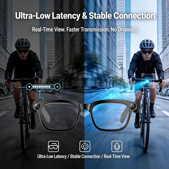 Smart Glasses with Camera, 4K HD Video, 1080P Video Recording & Photo Capture, Open-Ear Bluetooth Audio, AI Translation & Voice Assistant, Dual Lens Wearable Sunglasses for Travel Sports