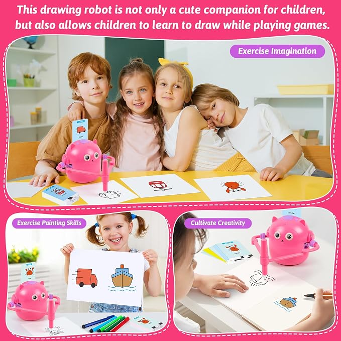 TREEFIA Drawing Robot for Kids, Drawing Robot for Kids 6 7 8 9 10 11 12 Year Old, Doodle Bot Toy with 100 Drawing Cards & 16 Color Pens for Girls and Boys