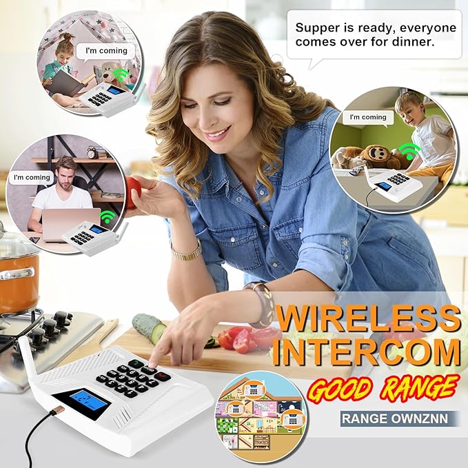 Intercoms Wireless for Home Hands Free, 2024 Upgraded Intercom 5300ft with Automatic Answer, 9 Channel Full Duplex Home Intercom System Fit for Hospital Business House(6 Packs White) ﻿