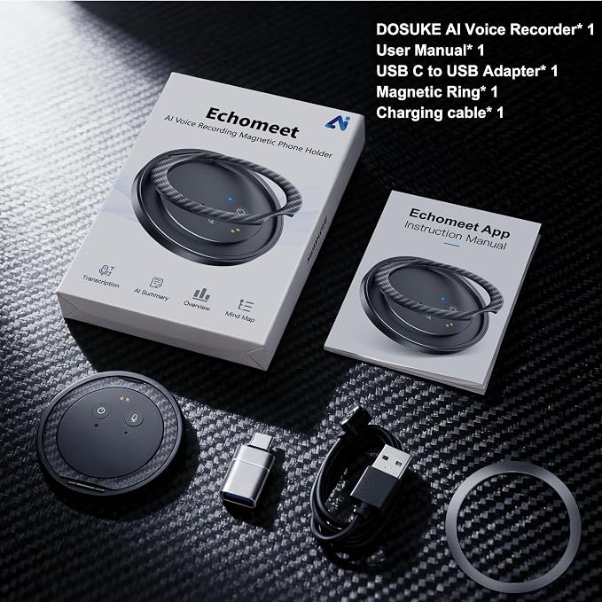 AI Voice Recorder Designed as Magnetic Phone Stand, Real-Time Transcription in 100+ Languages, Smart Digital Audio Recorder Transcribe & Summarize Note Taker Lectures Meetings (Space Gray)
