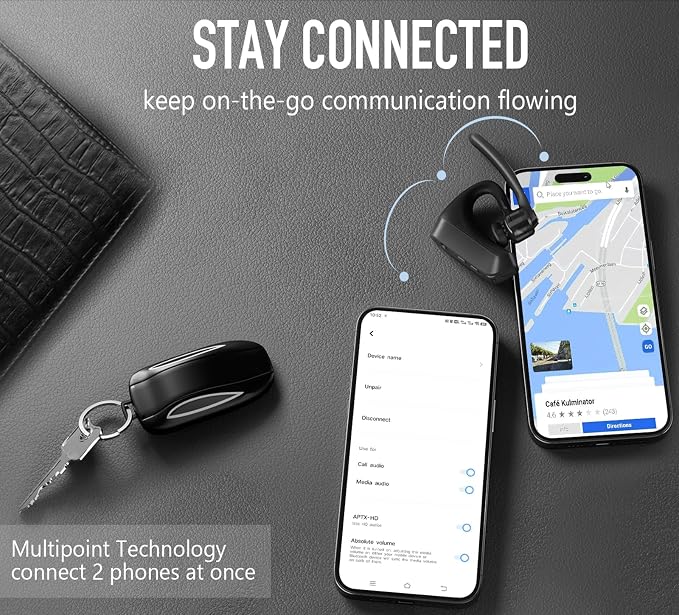 Conambo Bluetooth Headset with Dual Mic Noise Canceling & Mute Button Wireless Earpiece 16 Hrs Talking for Home Office Trucker – Compatible with iPhone Android Phone (K18)