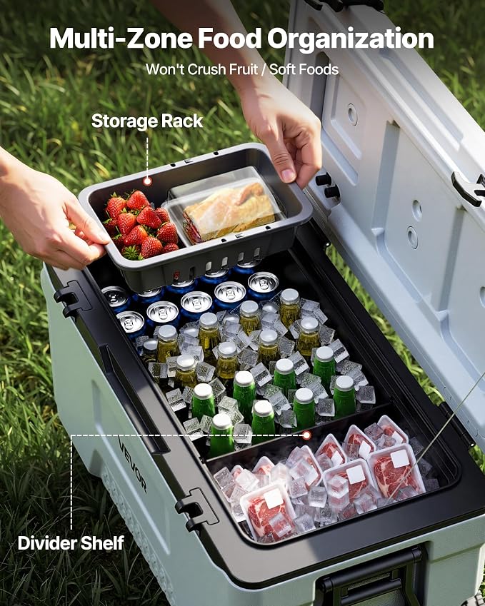 VEVOR Portable Cooler,Hard Cooler with Ice Retention, Heavy-Duty Handles and Strap, Lightweight Rigid Material Insulated Portable Cooler, Suitable for Family Picnics and Short Trips