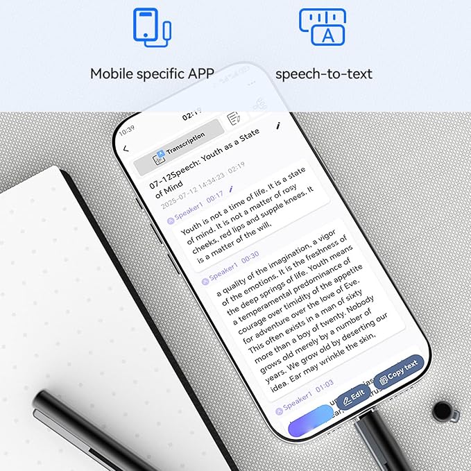 Voice Recorder Pen, One Touch Recording Ai Noise Reduction Voices Activated Copper Alloy Pen Recorders with Type C Charging Digital Voice Recorder for Smart Note Taking (64GB)