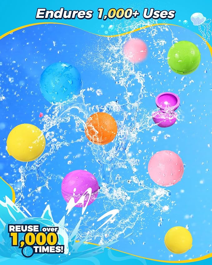 SOPPYCID Water Balloons Reusable Splash Ball, Latex-free Water Bomb Pool Toys, No Tying Easy Quick Fill, Magnetic Self-sealing Water Balls for Kids & Adults All Ages Summer Fun Outdoor Party Games