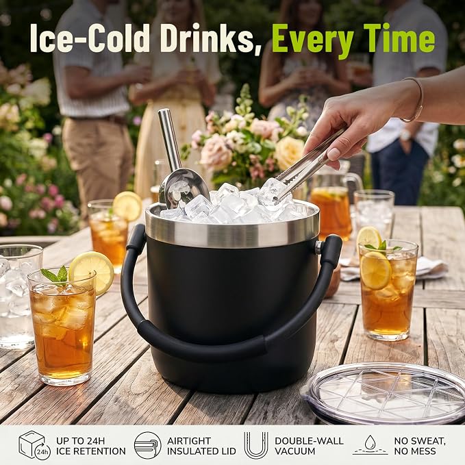 256 oz / 7L Insulated Ice Bucket with Lid and Handle, Stainless Steel Beverage Bucket for Beer, Wine & Champagne, Double Wall Vacuum Cooler for Parties, Patio & Outdoor Entertaining
