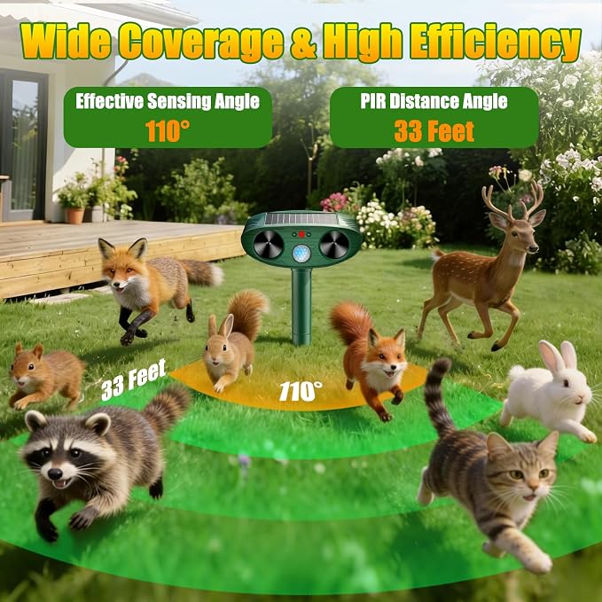 2026 Upgraded Solar Ultrasonic Animal Repellent Outdoor, Cat Deterrent Waterproof, Deer Repellent Devices with Motion Sensor Flash Light, Squirrel Repellent Raccoon Deterrent for Yard