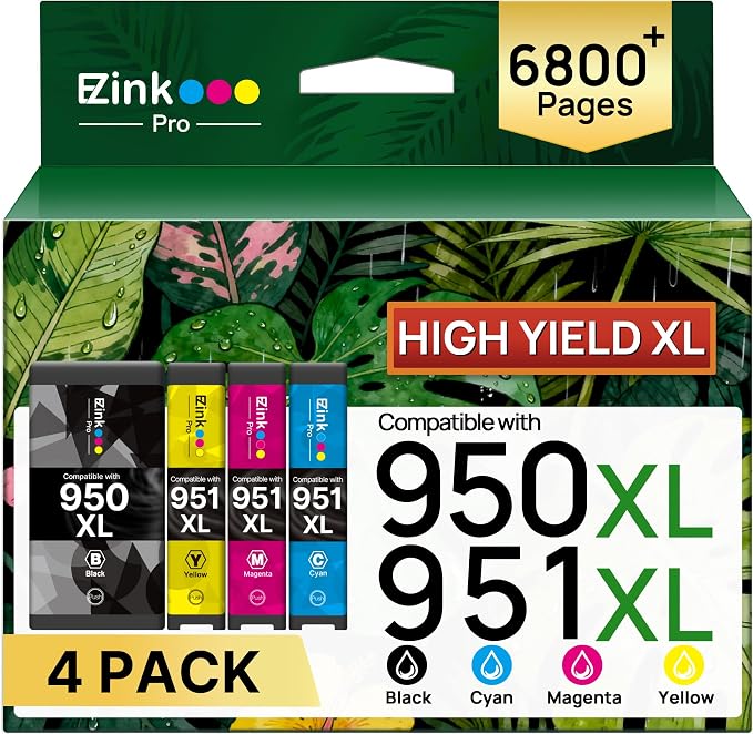 950XL 951XL Ink Cartridges Compatible for HP 950 951 Ink cartridges Combo Pack 951XL Ink Cartridges for HP Printers with HP OfficeJet Pro 8600 8610 8620 8630 8640 8660 251DW 276DW High Yield 4 Pack