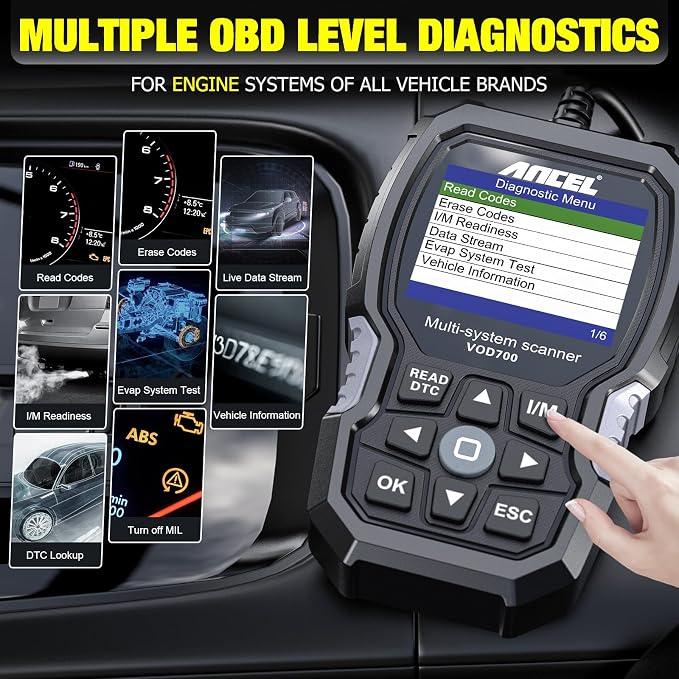 ANCEL VOD700 All System OBD2 Scanner, ANCEL BM200 12V Car Battery Tester, Bluetooth 4.2 Automotive Battery Monitor Auto Battery Load Analyzer for Lithium & Lead-Acid Batteries with Cranking Test