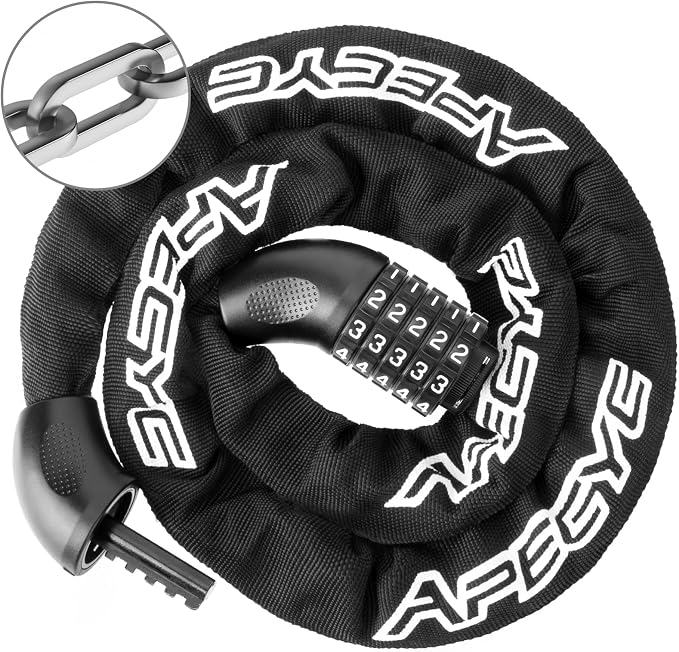APECYC Bike Lock Heavy Duty Anti Theft, 3/4/5/6FT Bike Chain Lock with 5 Digit Resettable Combination, Bicycle Lock for E Bike, Scooter & Motorcycle, Cut Resistant Security Chain with Protective Cover