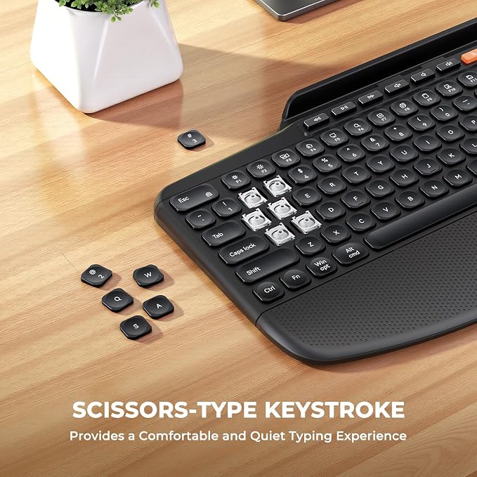 MEETION Wireless Keyboard and Mouse Combo, Ergonomic Keyboard with Wrist Rest,Tablet Stand,Scissor-Switch USB/Bluetooth Rechargeable Keyboards, 4DPI Mouse,Compatible with Windows,Mac,PC,Laptop,Tablet