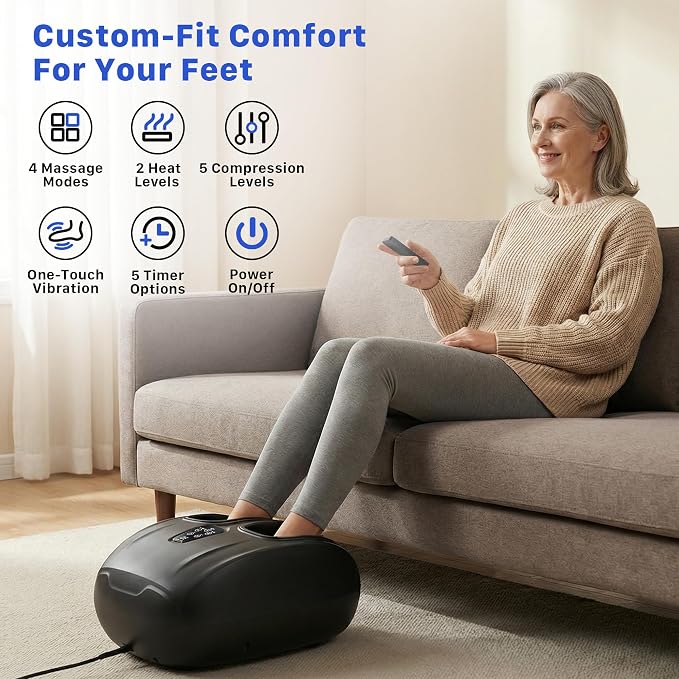 Foot Massager with Heat and Compression 2026 Upgraded Shiatsu Style | Comfortable Combination of Heat, Kneading, Vibration & Compression,for Plantar Fasciitis & Neuropathy