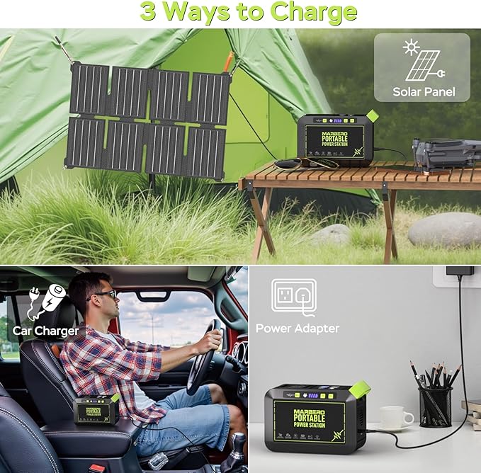 MARBERO 80W Solar Powered Generator with Panels 25W Included, 88.8Wh Portable Power Station with AC Outlet 120W Peak Fast Charging 110V for Camping Outdoor Home Backup Backup RVs