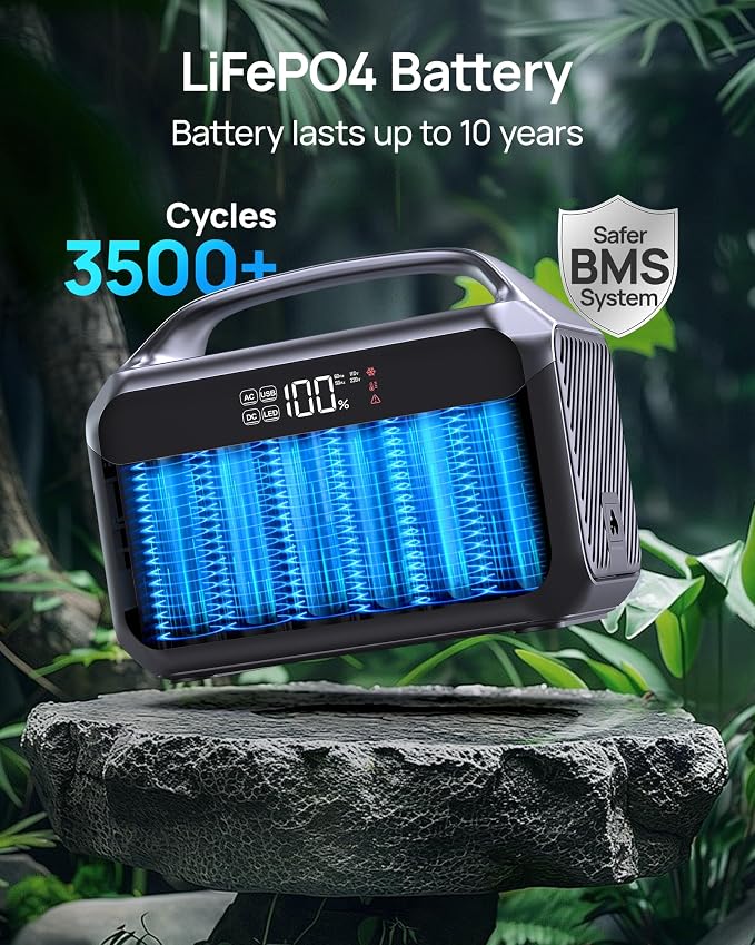 DaranEner Portable Power Station 600W with Bag, 288Wh (90,000mAh) LiFePO4 Battery Backup, 2×600W (1200W Surge) AC Outlets, 2.2H Fast Recharge, Solar Generator for Camping, RV, Travel, Home Emergency