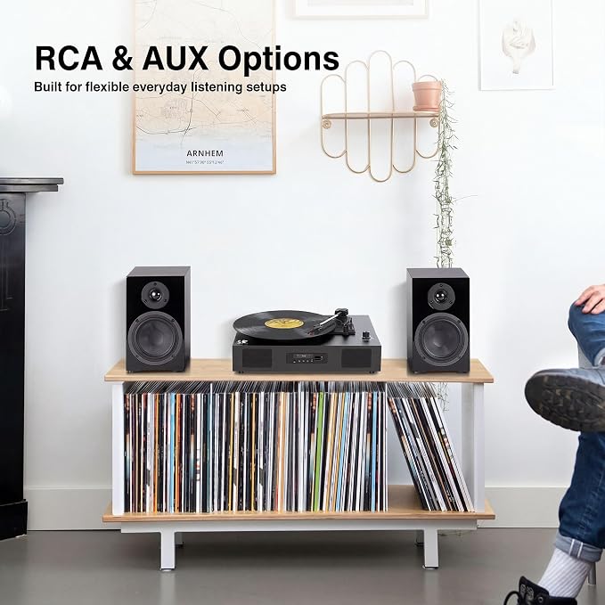 Vinyl Record Player with Built-in Stereo Speakers, Vinyl to USB Recording, Belt Drive 3 Speeds Turntables for Vinyl Records Support Bluetooth Input AUX RCA Output, Black
