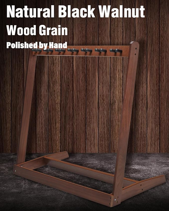 Multiple Guitar Stand, Black Walnut Wood Multi Guitar Rack for 5 Acoustic, 7 Electric or 7 Bass, Hardwood Instrument Racks for Men, Wooden Floor Acoustic Stand for Home Decor, Studio Display