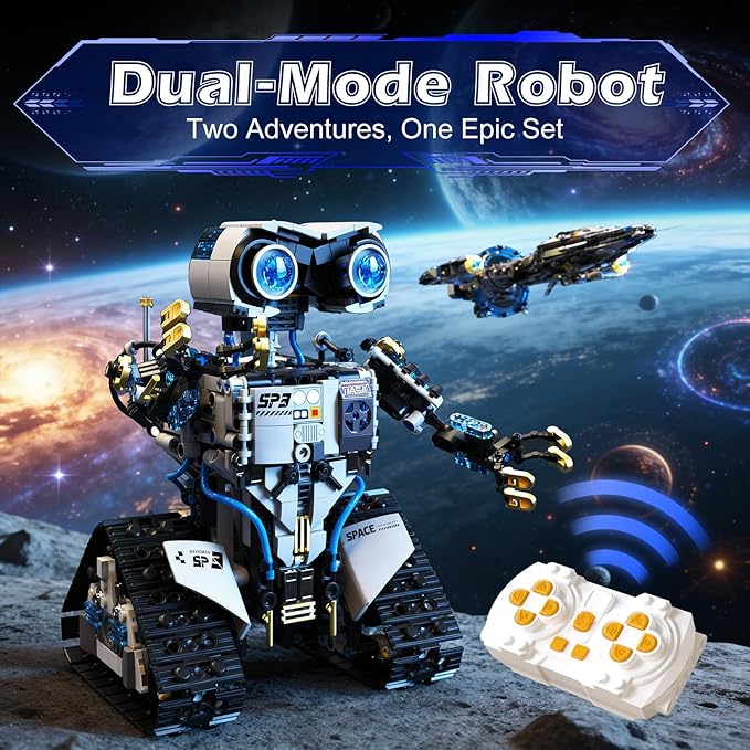 STEM Space Robot Building Kit for Kids Ages 8-12 with Remote Control, Technic Coding Robotic Toys for 8-14 Year Old Boys Girls, Buildable 2 in1 Models with 1468 PCS
