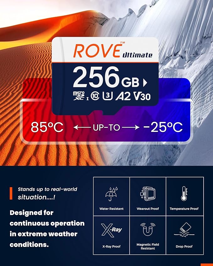 ROVE Ultimate Micro SD Card microSDXC 256GB Memory Card with USB 3.2 Type C Card Reader 170MB/s C10, U3, V30, 4K, A2 for Dash Cam, Android Smart Phones, Tablets, Games (Pack of 2)