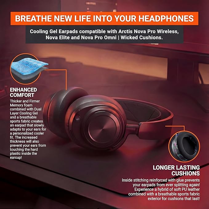 WC Freeze Nova Pro Wireless - Cooling Gel Earpads for Arctis Nova Pro Wireless, Nova Elite & Nova Pro Omni (Doesn’t Fit Other Models), by Wicked Cushions, Extra Thick & Comfortable | Black