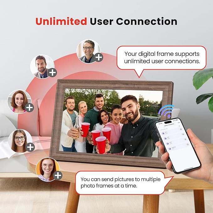 Uhale 10.1 Inch Digital Picture Frame 32GB Momery Wooden WiFi Electronic Photo Frame IPS HD Touch Screen Display Share Photos/Videos Instantly Anywhere Gifts for Mom Dad Grandparents