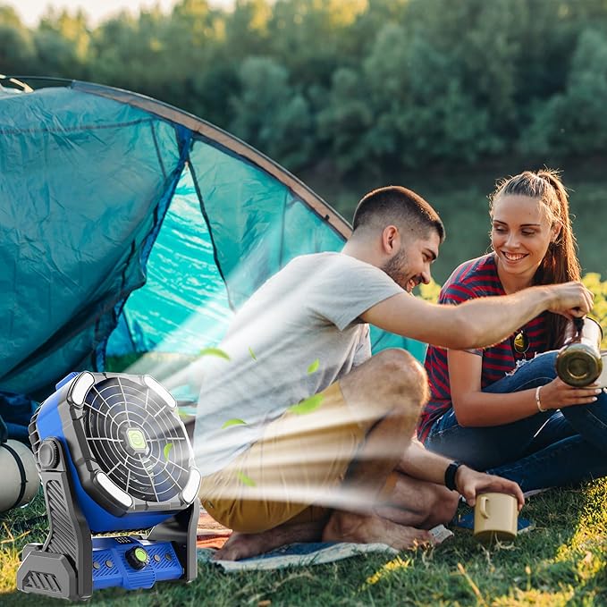 20000mAh Battery Powered Fan Rechargeable,Portable Fan for Travel Camping Fan with LED Lantern,270°Rotation Battery Operated Fan,USB Personal Fans Camping Essentials Battery Fan Cordless Fan X26 Blue