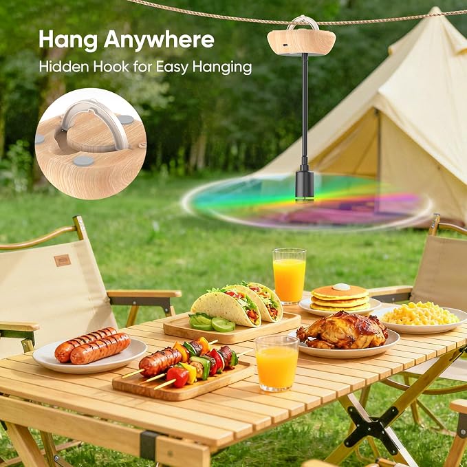 Edvision Rechargeable Fly Fans for Tables, Portable Outdoor Food Fans to Keep Fly Away, Table Fan with LED Display, 360° Flexible Fly Spinners for Table, Party, Picnic, BBQ and Party 4Pack (Oak)