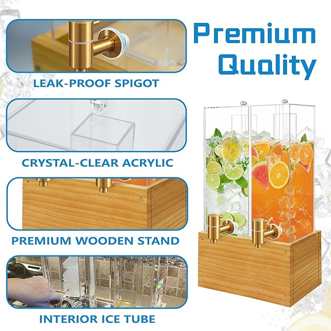 2 Pack 2 Gallon Large Drink Dispenser, Drink Dispenser with Stand, Beverage Dispenser with Ice Core and Airtight Valve, Drink Dispensers for Parties