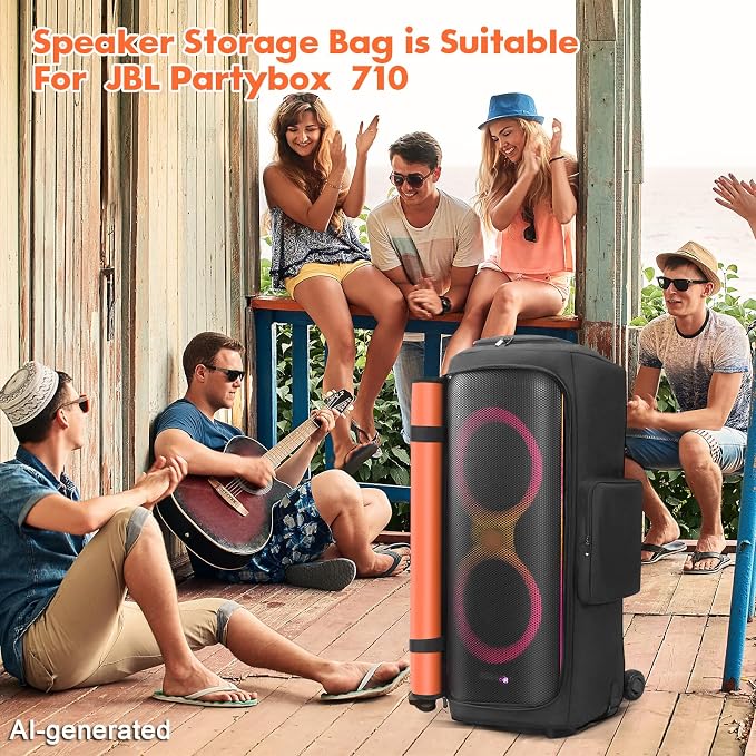 LEFOR·Z Speaker Case Compatible with JBL PartyBox 710,Bottomless Speaker Dust Cover Storage Bag Fits for JBL PartyBox 710 for Outdoor Travel,Black+Orange,Cover Only（NOT For 720） Without Wheels