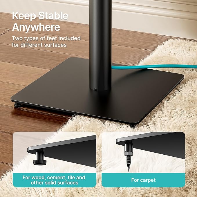 Speaker Stands Pair, 30" Fixed Height, 55lbs Weight Capacity, 11.8" Base, Cable Management, Freestanding Speaker Floor Stand for Surround Sound, Metal Base