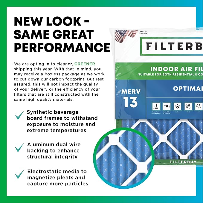 Filterbuy 8x20x4 Air Filter MERV 13 Optimal Smoke & Allergy Defense (2-Pack), Electrostatic Pleated HVAC AC Furnace Filters Replacement, Made in USA (Actual Size: 8.00 x 20.00 x 3.63)