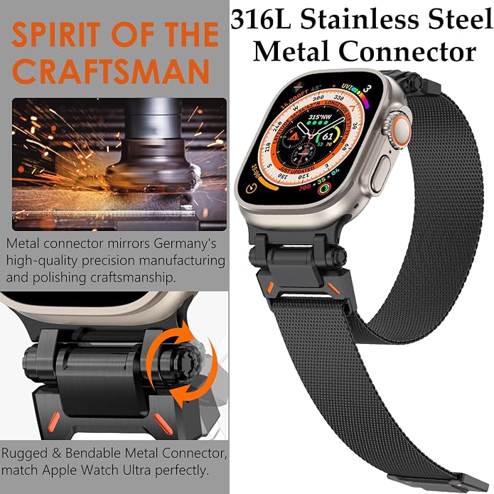 WINGLE Milanese Loop for Apple Watch Band Ultra 3/2/1 Band Ultra 49mm Series 11 10 46mm 45mm 44mm SE 3/2/1 Series 9 8 7 6 5 4 3 Men Women,Parachute-Style Buckle Stainless Steel Mesh Metal iWatch Bands
