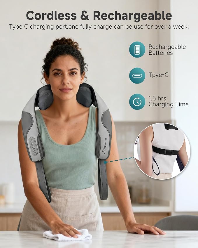 Snailax Cordless Neck Massager - 2026 upgraded Shoulder Massager with Graphene Heat, Rechargeable 4D Shiatsu Deep Tissue Back Massager for Pain Relief, Portable Massage Pillow for Office, Gift for Dad