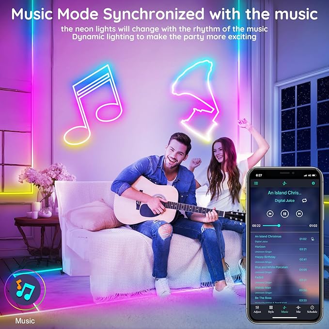 FBZ 120Ft Led Rope Lights, Flexible Neon Lights Control with App/Remote, Multiple Modes, IP65 Outdoor RGB Waterproof, Music Sync Gaming Light Strip for Bedroom Decor