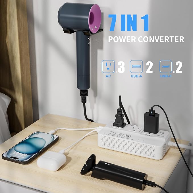 220v to 110v Travel Voltage Converter : International Universal Power Plug Adapter Outlet Converters US to Europe - High Power Hair Dryer Dual Voltage Step Down Plugs Transformer for European UK EU