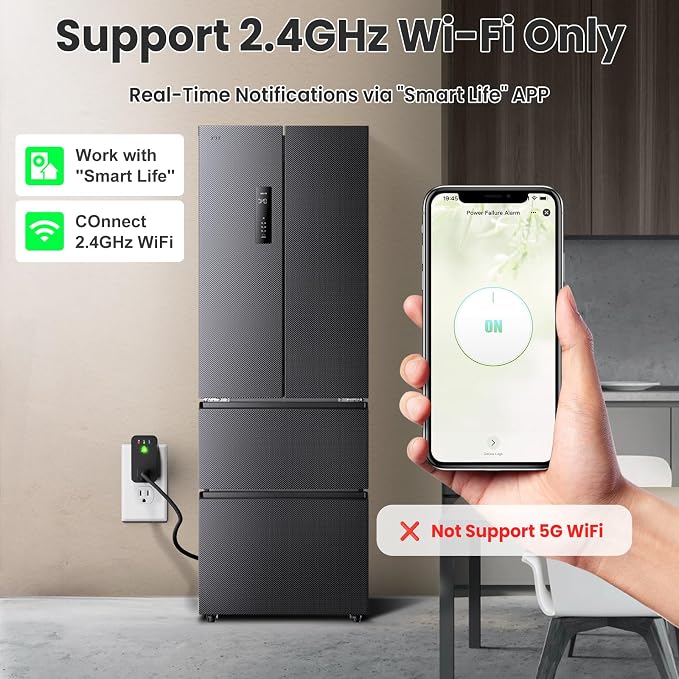 Power Failure Alarm WiFi, Smart Power Outage Alarm with App Notifications, Mini Size Freezer Alert with Loud 110dB & LED Indicator & Voltage Detection, Home Power Monitor for GFCI Trips, Sump Pump ﻿